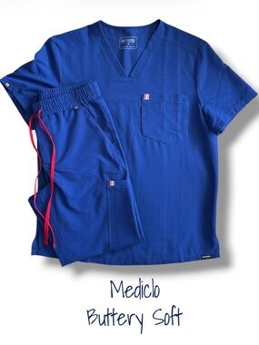 Mediclo Sustainable Scrubs Set Royal Blue Medium Buttery Soft Eco-Friendly